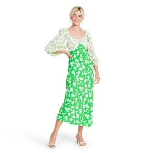 RIXO for TARGET Daisy Long Sleeve Swing Dress‎ in Green Daisy - Picture 1 of 5